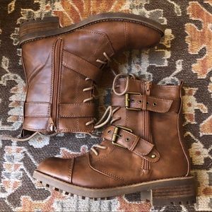 Brown combat boots